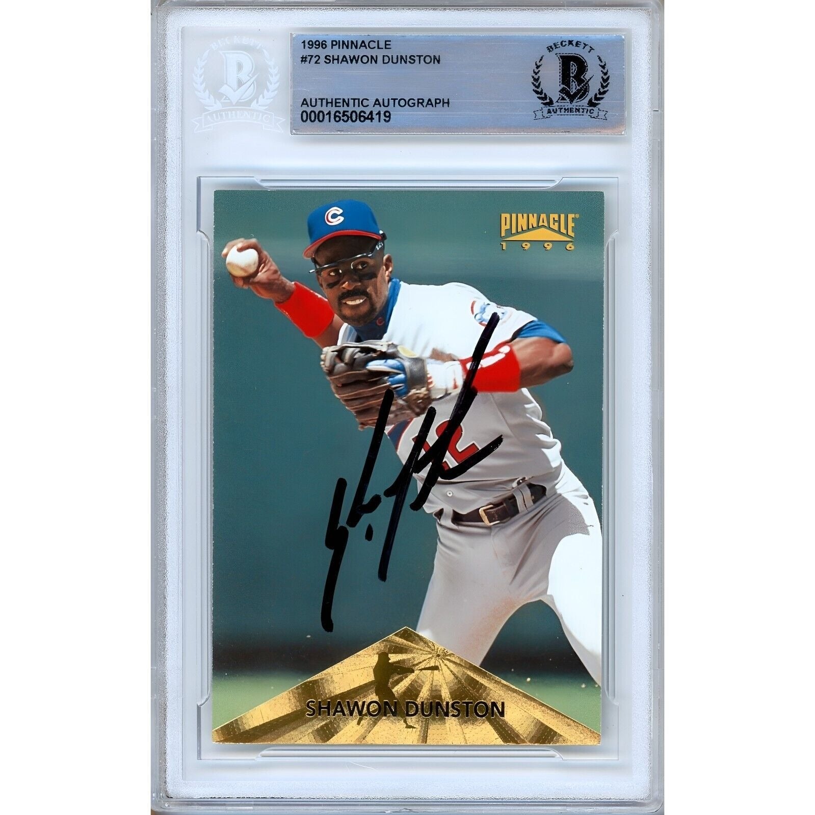 Shawon Dunston Chicago Cubs autographed trading card – full view – Beckett COA