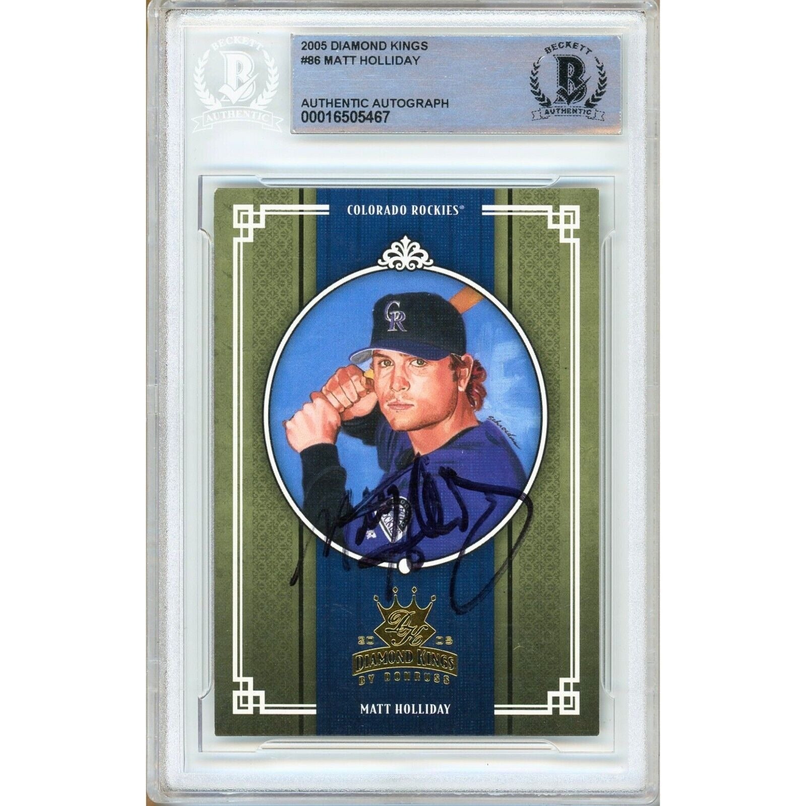 Matt Holliday Colorado Rockies autographed trading card – full view – Beckett COA