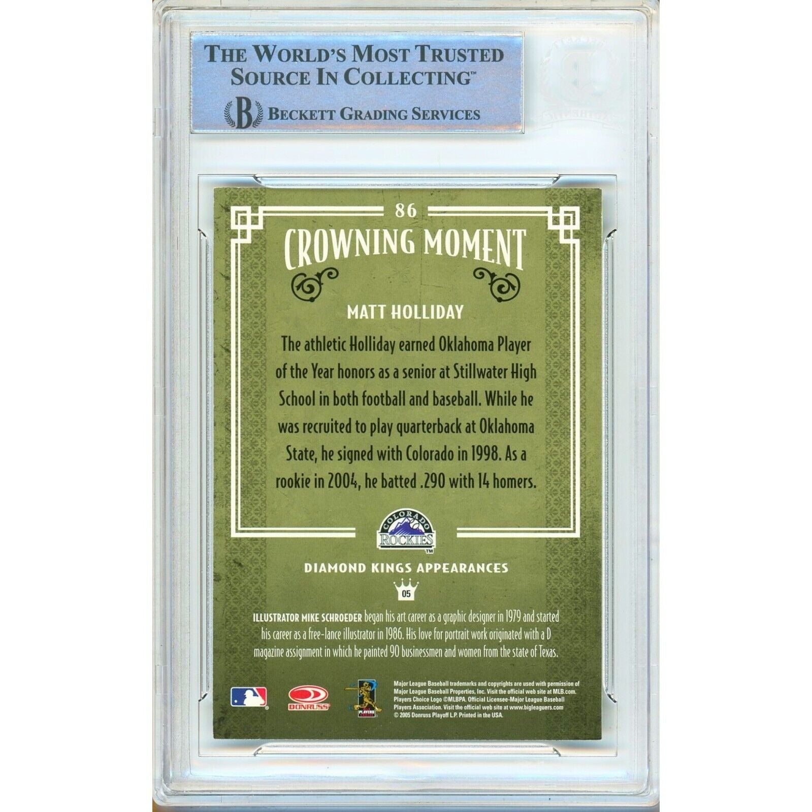 Matt Holliday Colorado Rockies signed trading card – signature close-up – Beckett COA