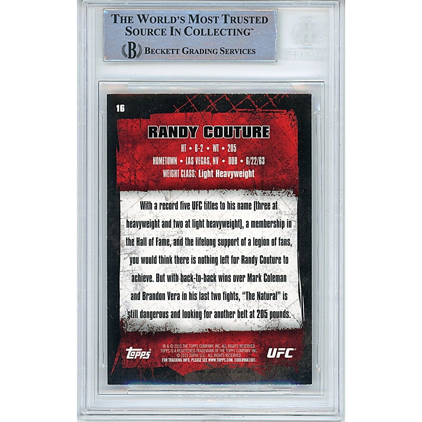 Randy Couture Signed Trading Card Beckett BAS