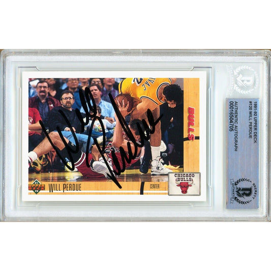 Basketballs- Autographed- Will Perdue Chicago Bulls Signed 1992-92 Upper Deck Trading Card Beckett Authentic Auto Slab Front