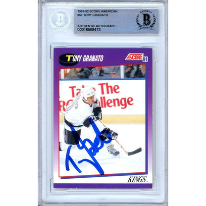 Hockey- Autographed- Tony Granato Los Angeles Kings Signed 1991-92 Score American Trading Card Beckett Authentic Auto Slab Front