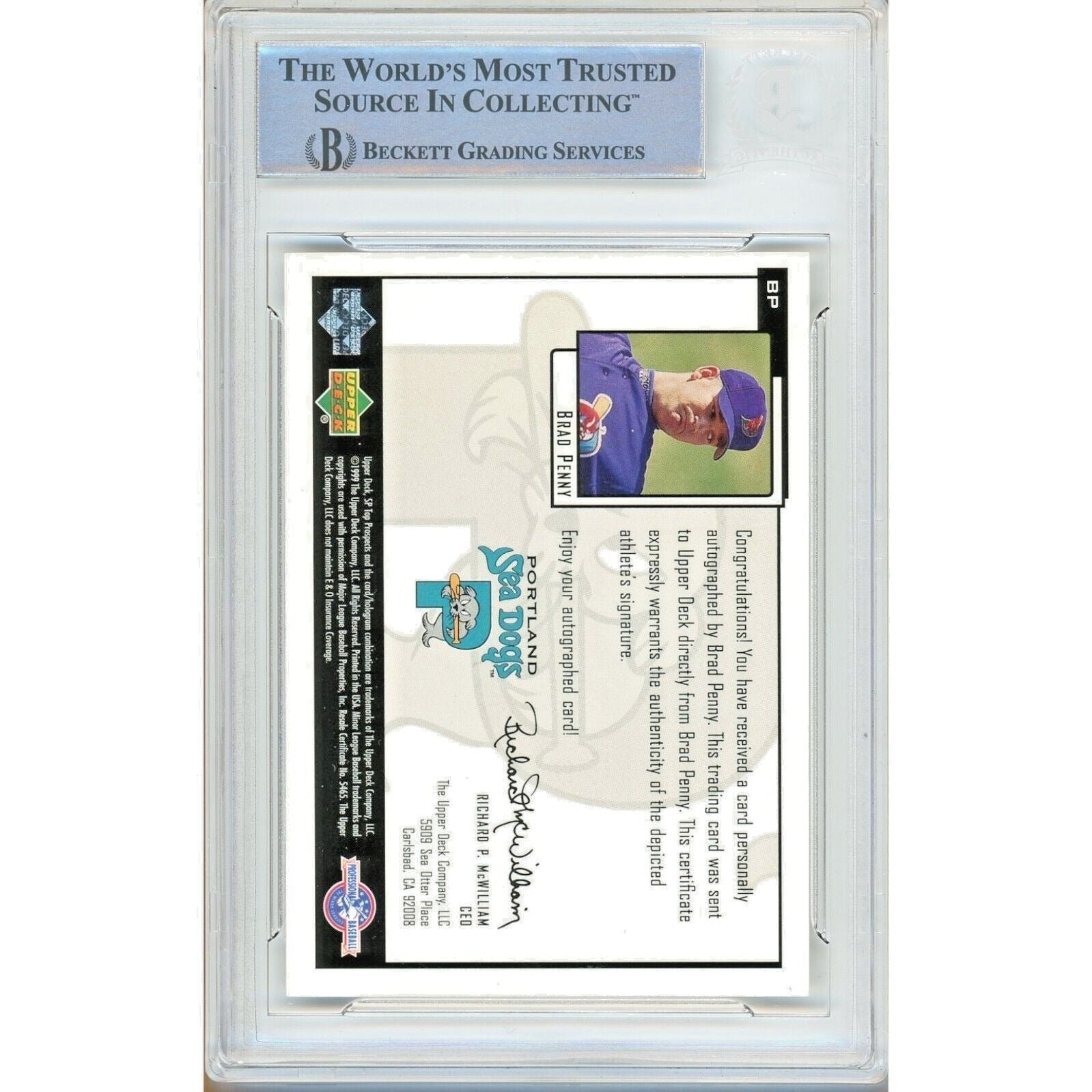 Brad Penny Top Prospects Chirography Auto Trading Card Beckett BAS