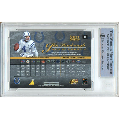 Footballs- Autographed- Jim Harbaugh Indianapolis Colts Signed 1996 Select Certified Football Card Beckett Authentic Auto Slab Back