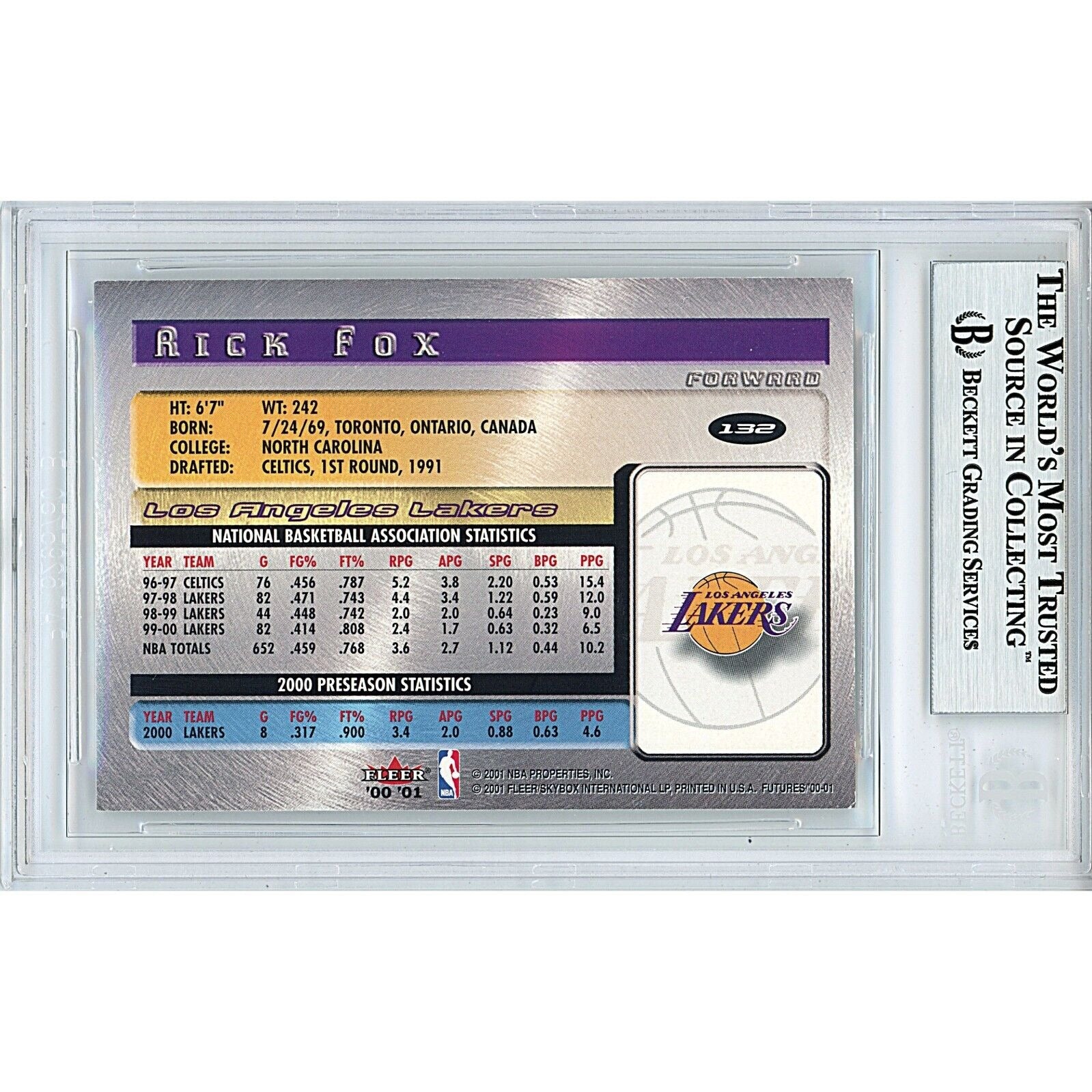 Rick Fox Los Angeles Lakers Signed Trading Card Beckett BAS