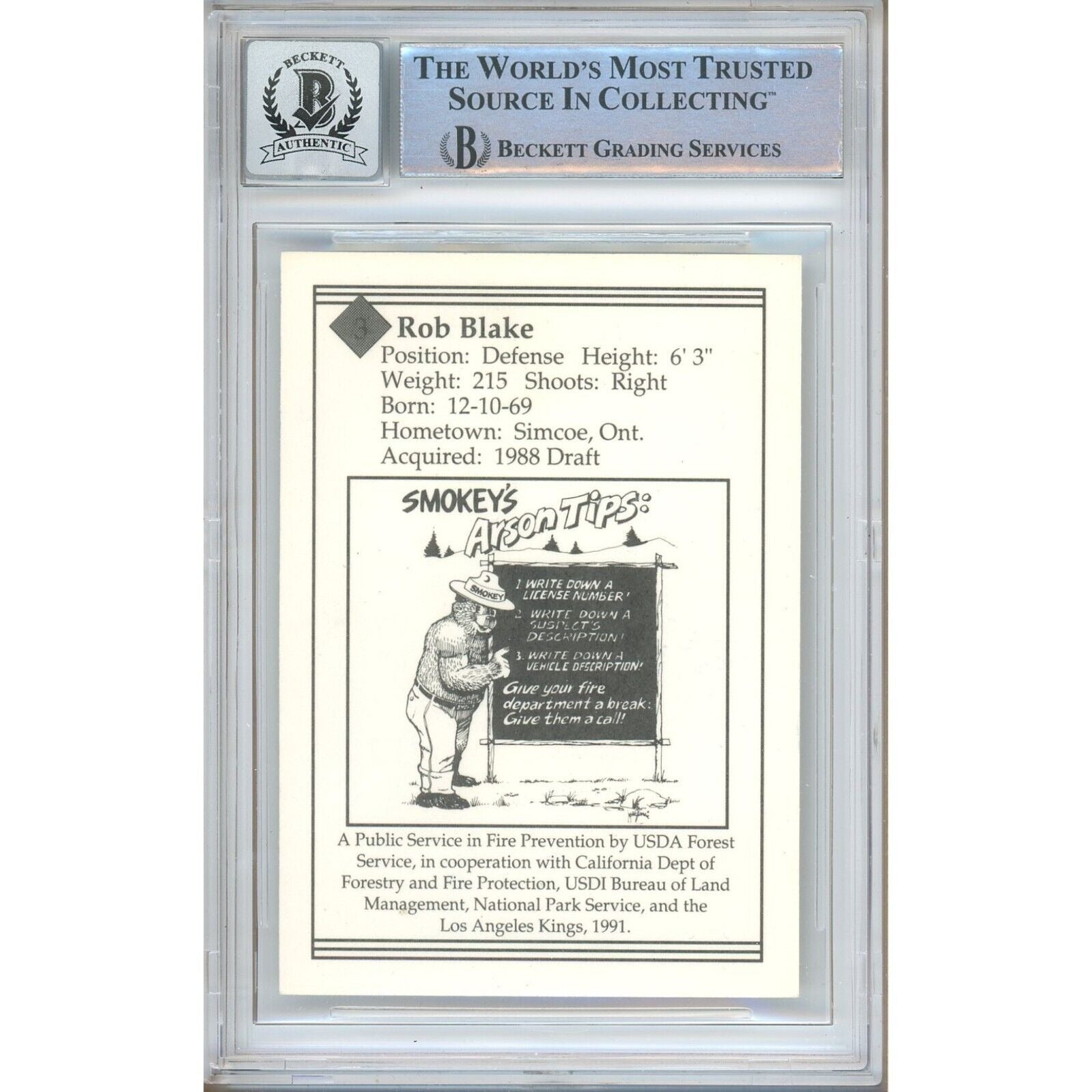 Rob Blake Los Angeles Kings signed trading card – signature close-up – Beckett COA