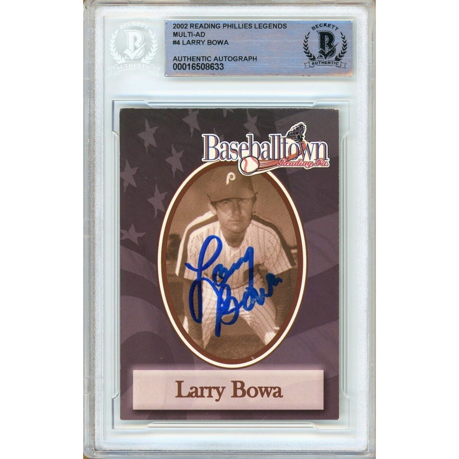 Larry Bowa Phillies autographed trading card – full view – Beckett COA