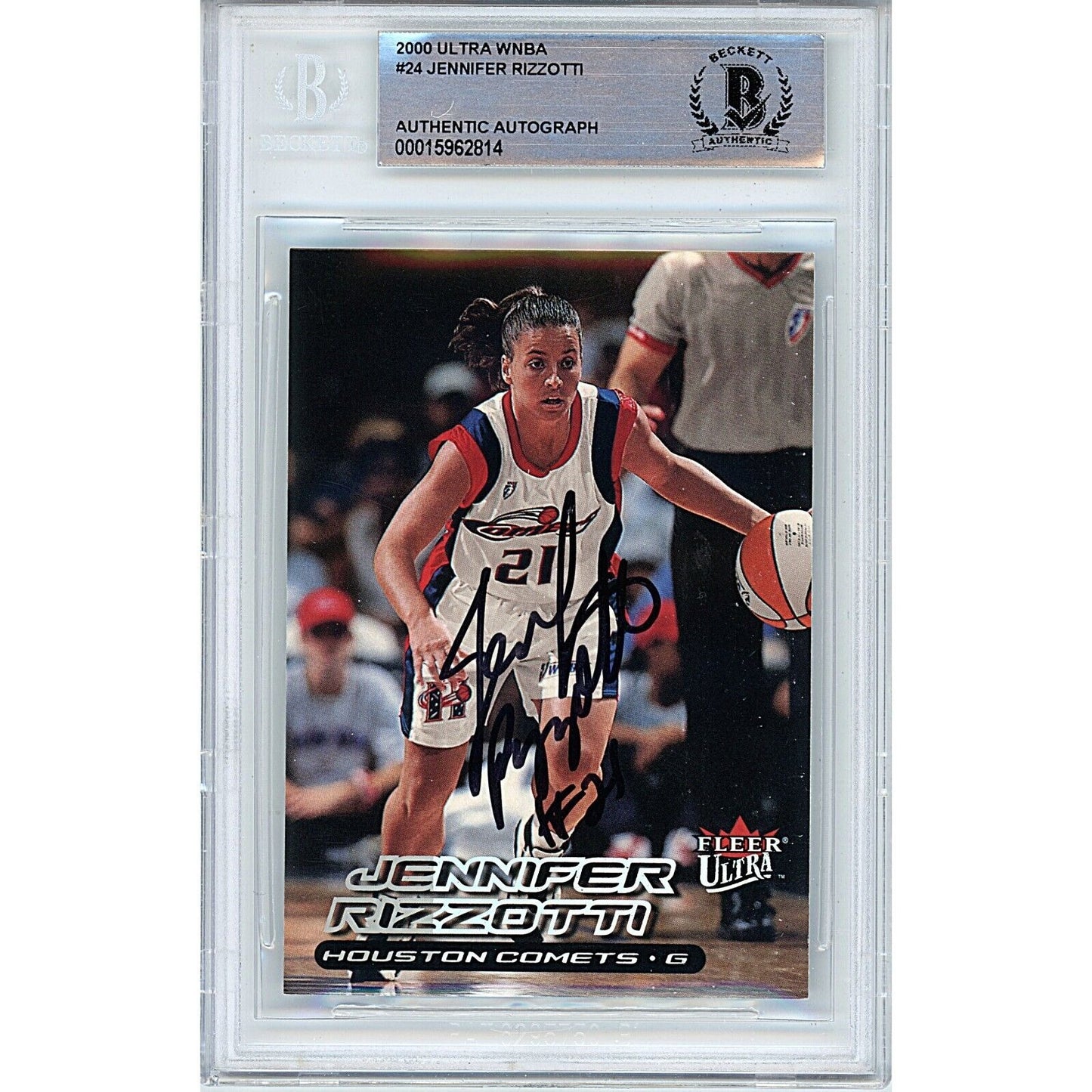 Basketballs- Autographed- Jennifer Rizzotti Houston Comets Signed 2000 Fleer Ultra WNBA Basketball Card Beckett Authentic Auto Slab Front