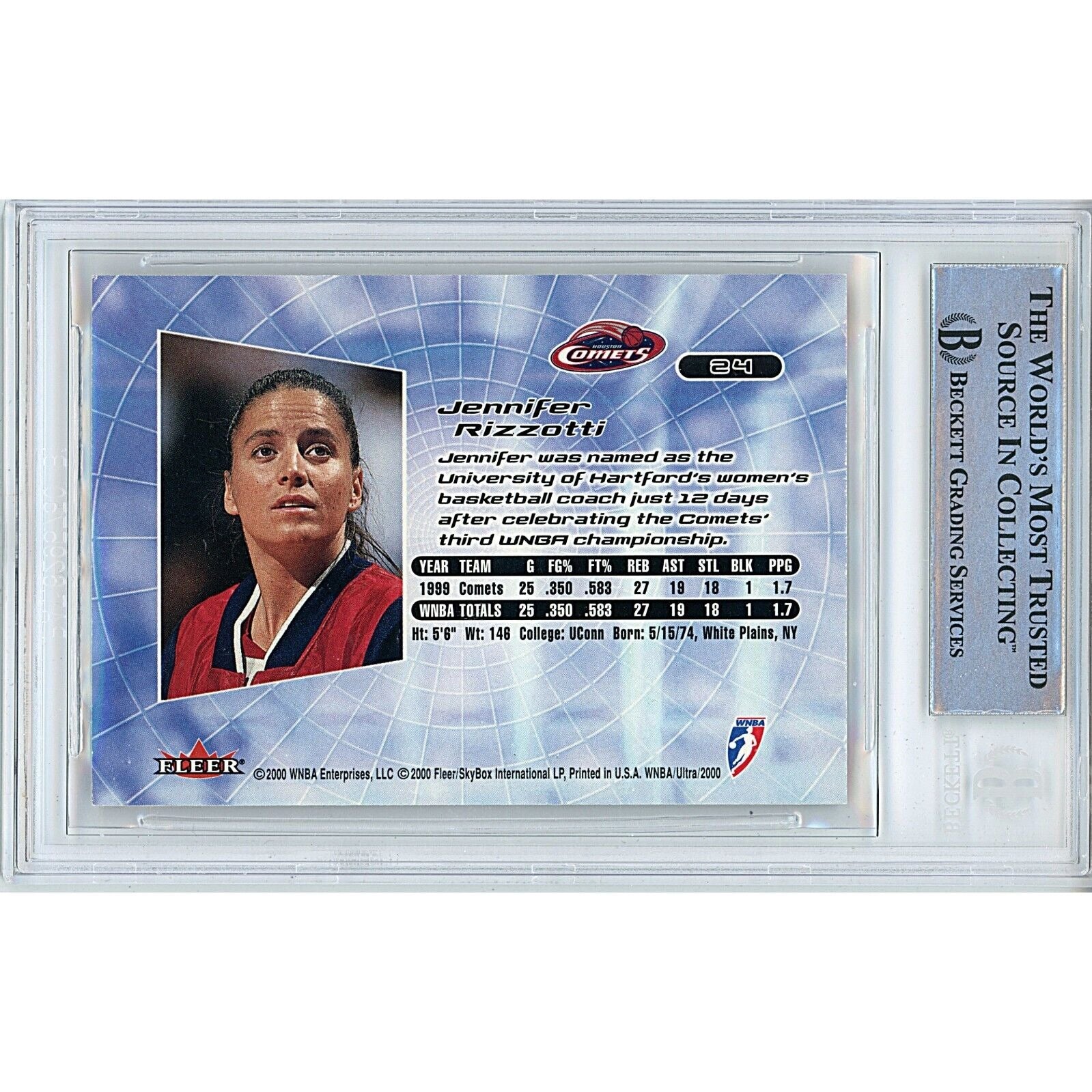 Jennifer Rizzotti Houston Comets signed trading card – signature close-up – Beckett COA