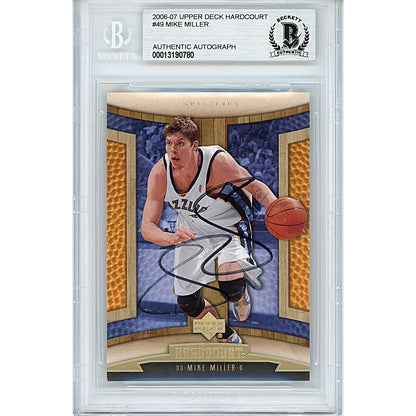 Basketballs- Autographed- Mike Miller Memphis Grizzlies Signed 2006-07 Upper Deck Hardcourt Insert Basketball Card Beckett Authentic Auto Slab Front