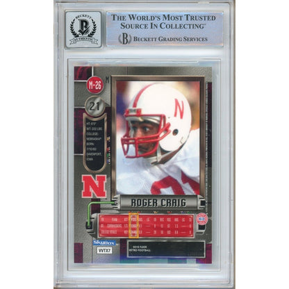 Footballs- Autographed- Roger Craig Nebraska Cornhuskers Signed 2012 Fleer Retro Metal Universe Trading Card Beckett Authentic BGS Auto-10 Graded Slab Back