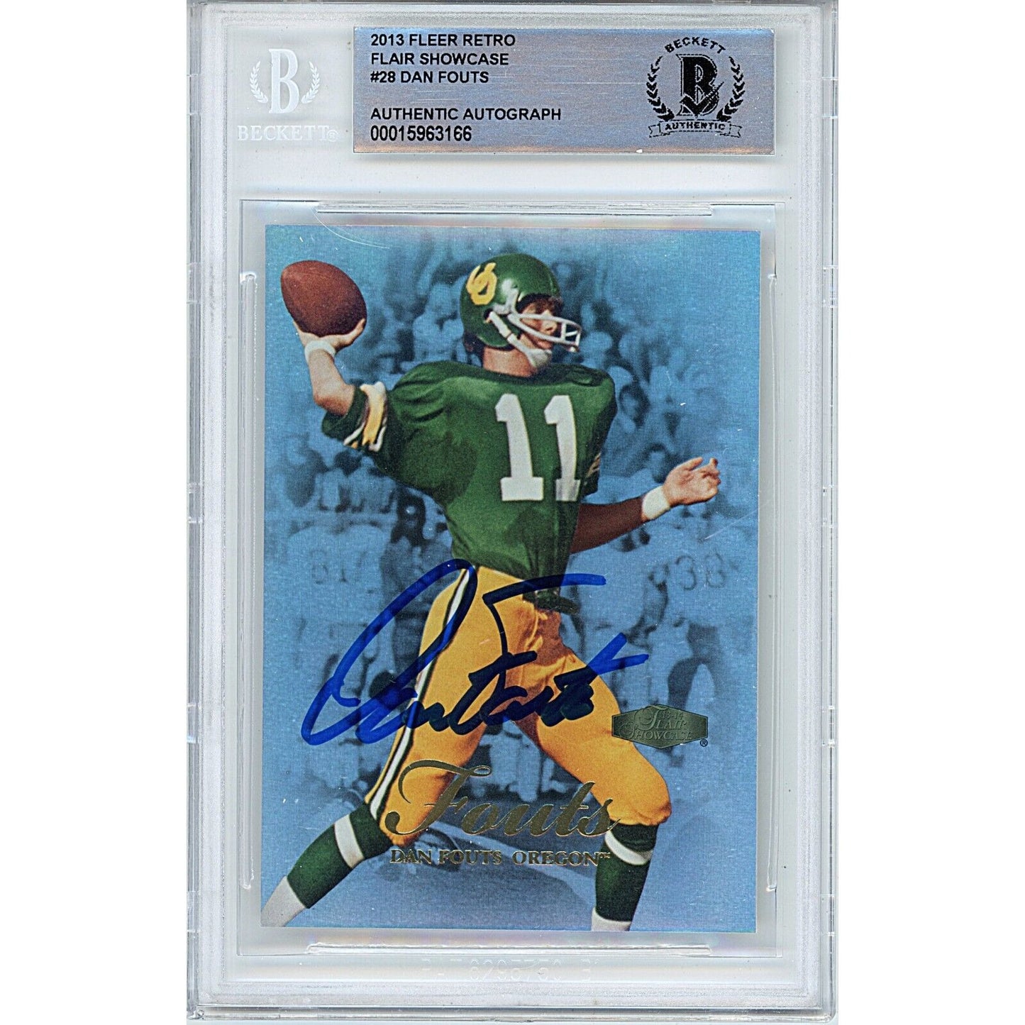 Footballs- Autographed- Dan Fouts Oregon Ducks Signed 2013 Fleer Retro Flair Showcase Football Card Beckett Authentic Auto Slab Front