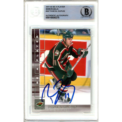 Hockey- Autographed- Pascal Dupuis Minnesota Wild Signed 2001-02 BAP Be A Player Memorabilia Hockey Card Beckett Authentic Auto Slab Front