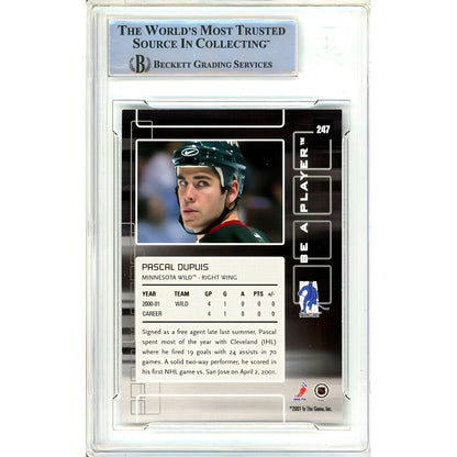 Hockey- Autographed- Pascal Dupuis Minnesota Wild Signed 2001-02 BAP Be A Player Memorabilia Hockey Card Beckett Authentic Auto Slab Back