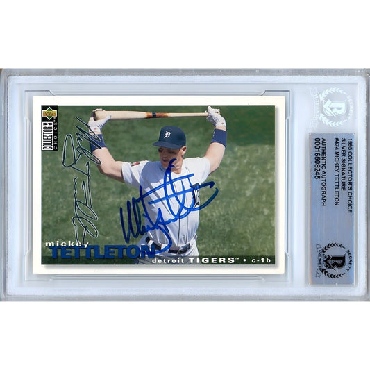 Baseballs- Autographed- Mickey Tettleton Detroit Tigers Signed 1994 Upper Deck Collectors Choice Silver Signature Baseball Card Beckett Authentic Auto Slab Front