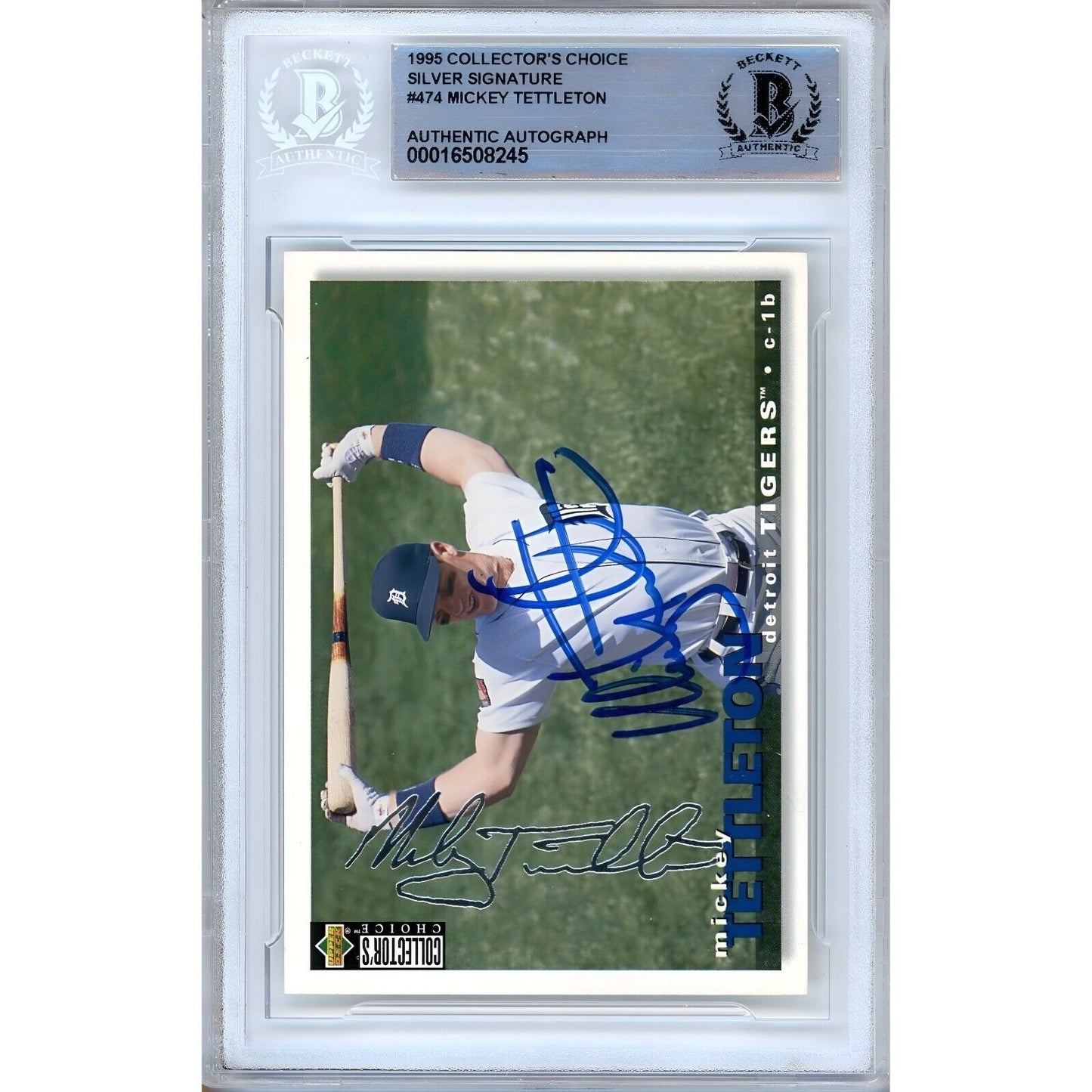 Baseballs- Autographed- Mickey Tettleton Detroit Tigers Signed 1994 Upper Deck Collectors Choice Silver Signature Baseball Card Beckett Authenticated Auto Slab Back