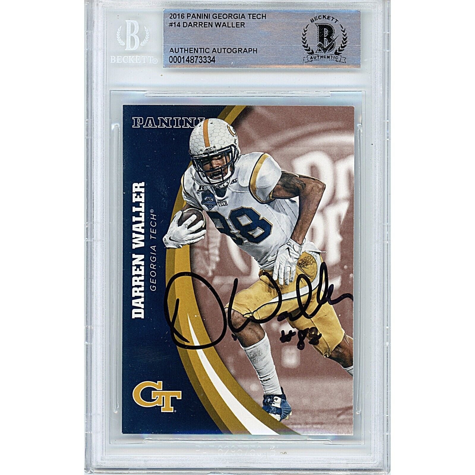 Footballs- Autographed- Darren Waller Georgia Tech Yellow Jackets Signed 2016 Panini Football Card Beckett Authentic Auto Slab Front