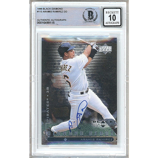 Baseballs- Autographed- Aramis Ramirez Pittsburgh Pirates Signed 1999 Upper Deck Black Diamond Baseball Card Beckett Authentic BGS Auto-10 Graded Slab Front