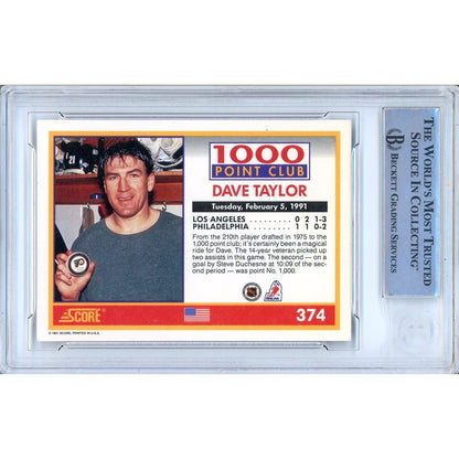 Hockey- Autographed- Dave Taylor Los Angeles Kings Signed 1991-92 Score American 1000 Point Club Hockey Card Beckett Authentic Auto Slab Back