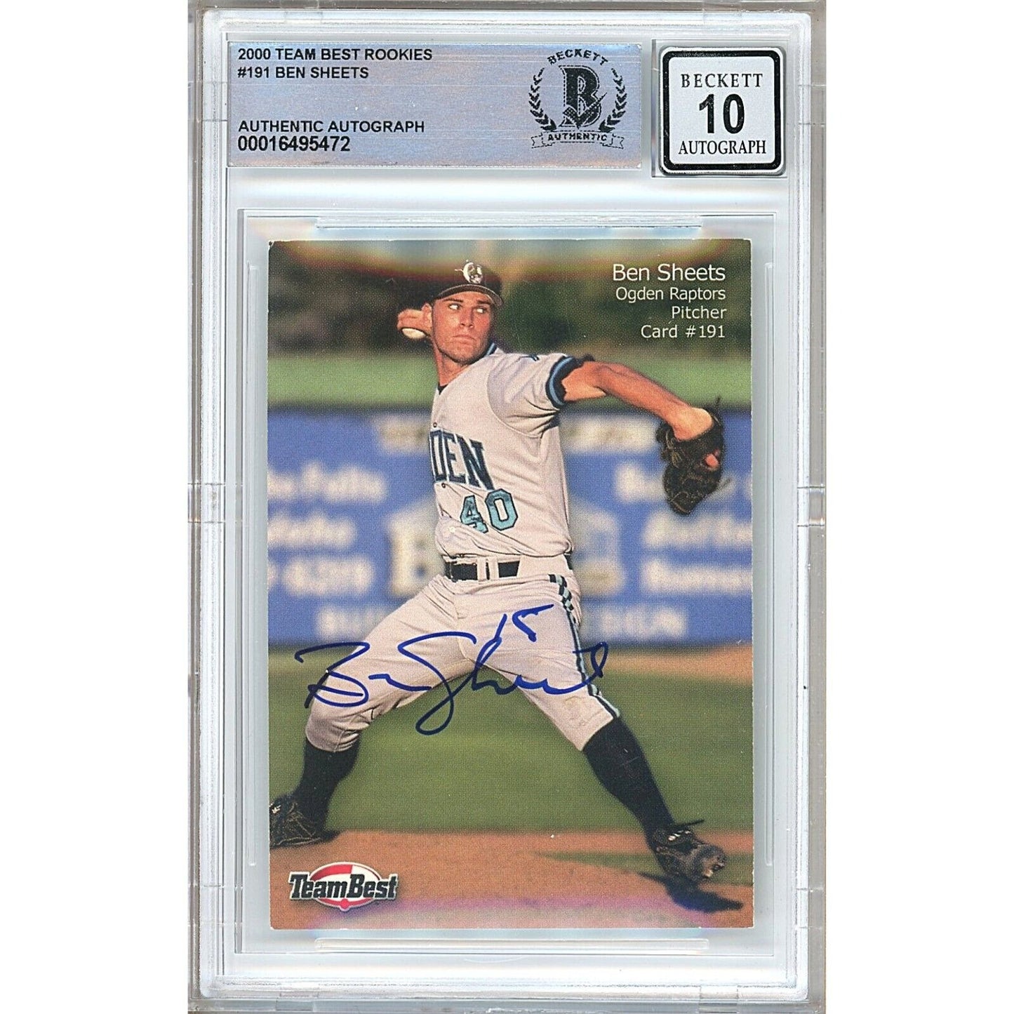 Baseballs- Autographed- Ben Sheets Milwaukee Brewers Signed 2000 Team Best Rookies Baseball Card Beckett Authentic BGS Auto-10 Graded Slab Front