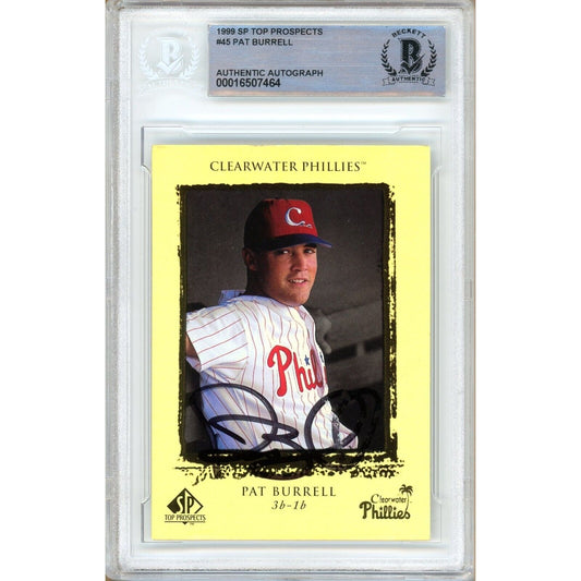 Baseballs- Autographed- Pat Burrell Philadelphia Phillies Signed 1999 Upper Deck SP Top Prospects Rookie Baseball Card Beckett Authentic Auto Slab Front