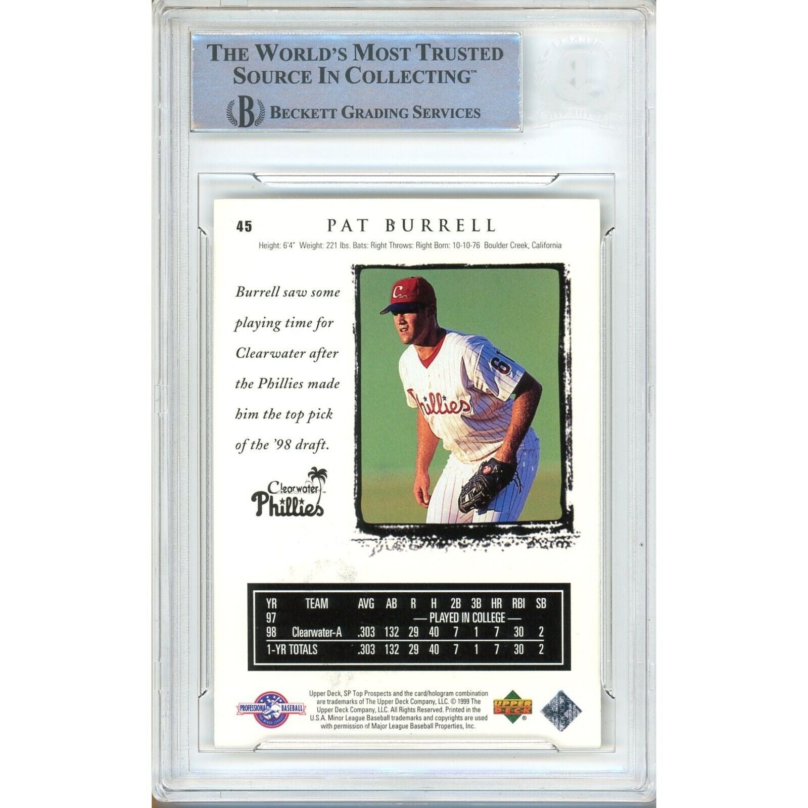 Pat Burrell Philadelphia Phillies signed trading card – signature close-up – Beckett COA