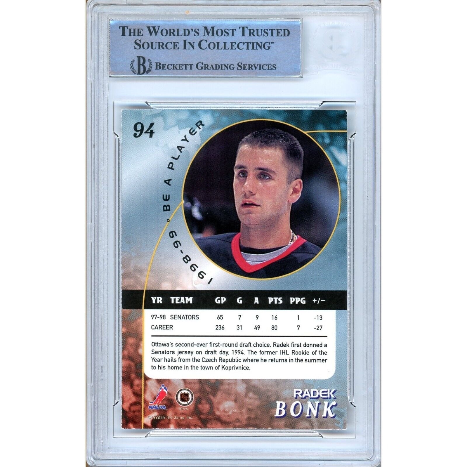 Radek Bonk Ottawa Senators signed trading card – signature close-up – Beckett COA