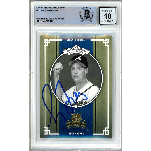 Baseballs- Autographed- Greg Maddux Atlanta Braves Signed 2005 Donruss Diamond Kings B/W Baseball Card Beckett Authentic BGS Auto-10 Graded Slab Front