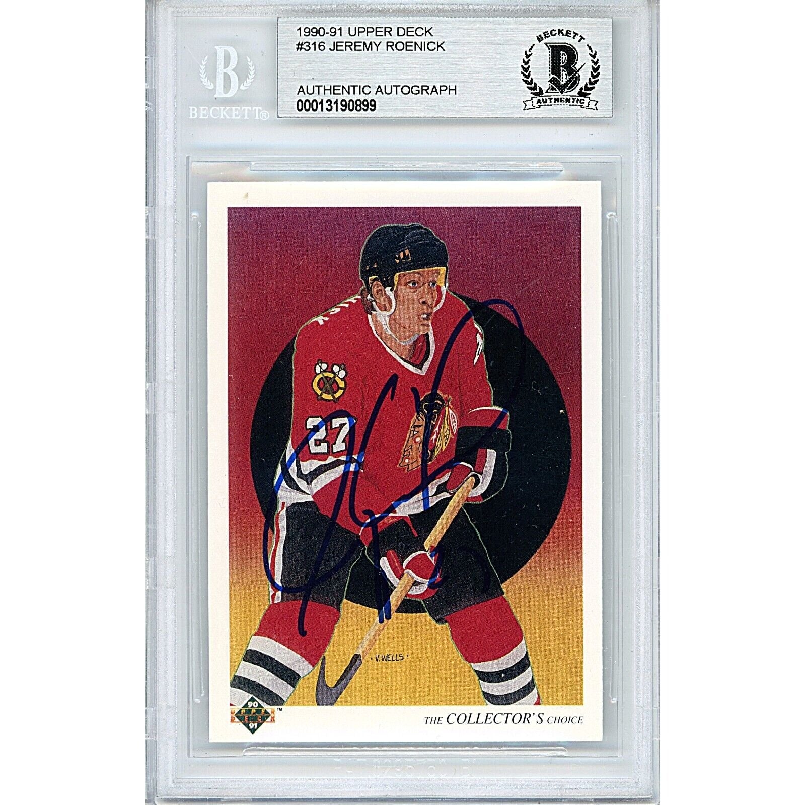 Hockey- Autographed- Jeremy Roenick Chicago Blackhawks Signed 1990-91 Upper Deck Hockey Card Beckett Authentic Auto Slab Front