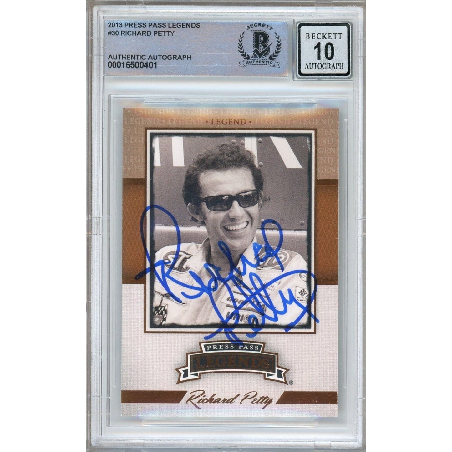 Nascar- Autographed- Richard Petty Signed 2013 Press Pass Legends Auto Racing Trading Card Beckett Authentic BGS Auto-10 Graded Slab Front