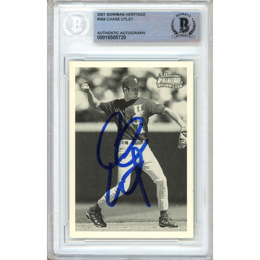 Chase Utley Philadelphia Phillies Signed 2001 Bowman Heritage Card BAS Auth Auto Slab