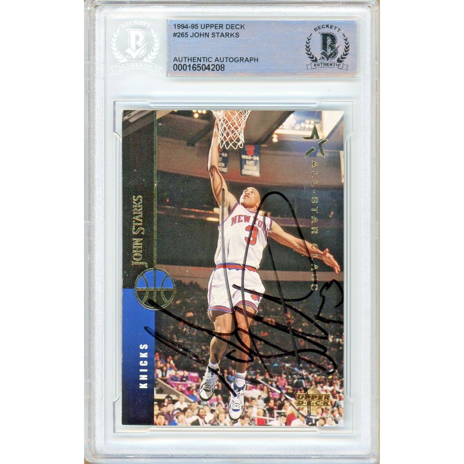 John Starks New York Knicks autographed trading card – full view – Beckett COA