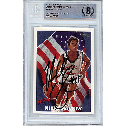 Basketballs- Autographed- Nikki McCray Team USA Signed 1996 Topps Olympics Basketball Card Beckett Authentic Auto Slab Front