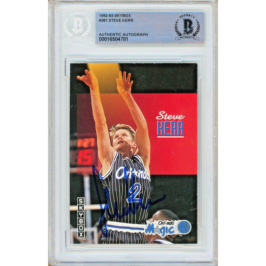 Basketballs- Autographed- Steve Kerr Orlando Magic Signed 1992-93 Skybox Trading Card Beckett Authentic Auto Slab Front