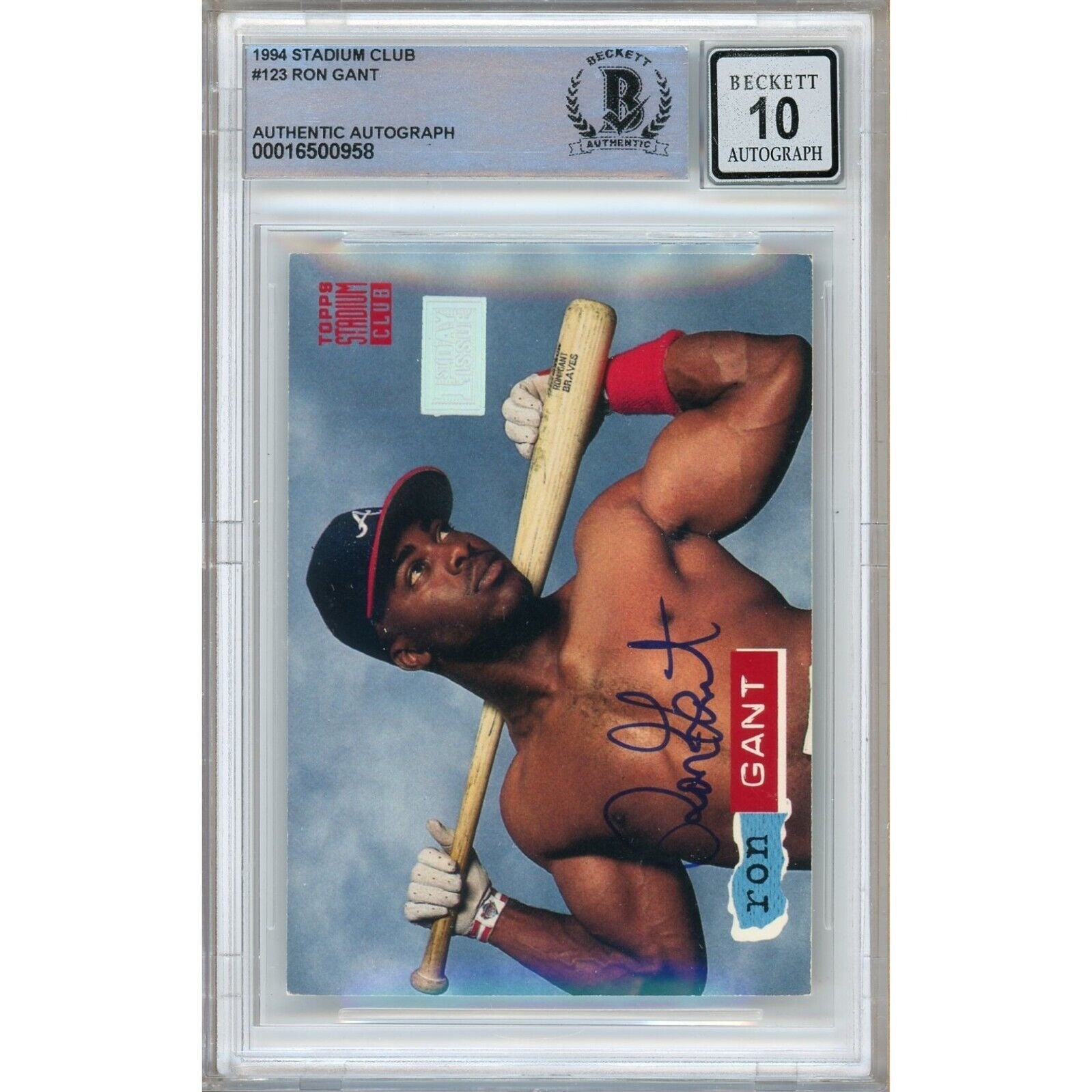 Ron Gant Atlanta Braves signed trading card – signature close-up – Beckett COA