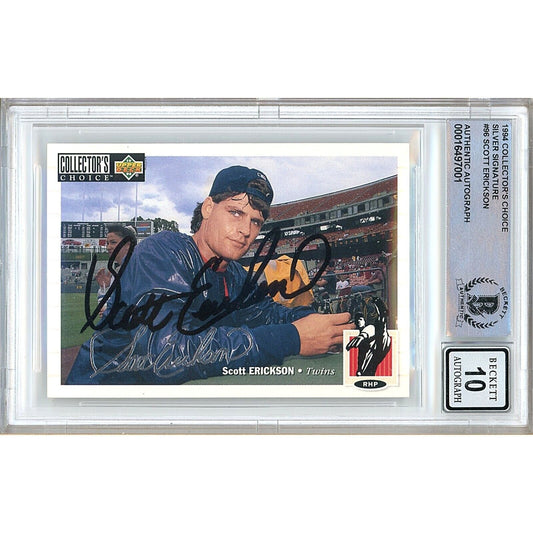 Baseballs- Autographed- Scott Erickson Minnesota Twins Signed 1994 Collectors Choice Silver Signature Trading Card Beckett Authentic BGS Auto-10 Graded Slab Front