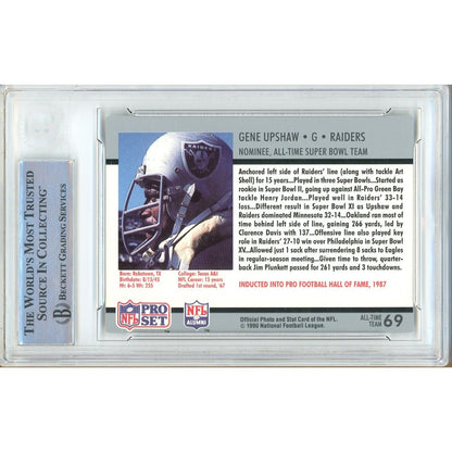 Footballs- Autographed- Gene Upshaw Las Vegas Raiders 1990-91 Pro Set Super Bowl Supermen Football Card Beckett Authentic Auto Slab Back