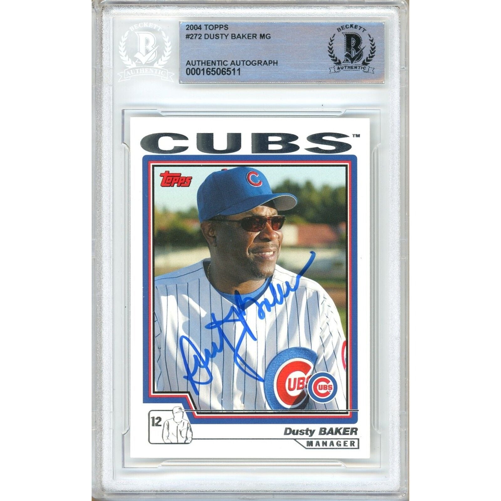 Baseballs- Autographed- Dusty Baker Chicago Cubs Signed 2004 Topps Baseball Card Beckett Authentic Auto Slab Front