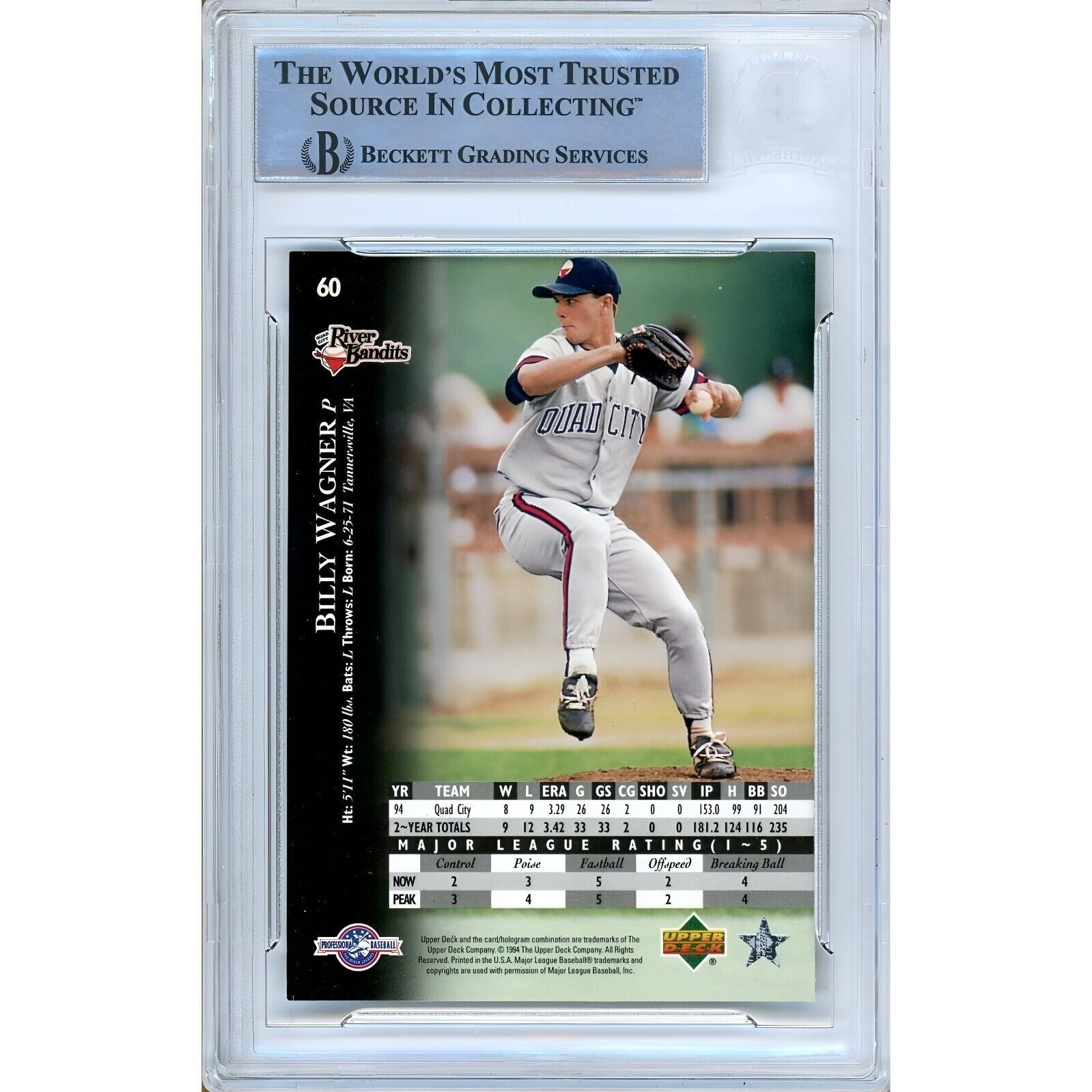 1995 Upper Deck #60 Billy Wagner Houston Astros Signed Trading Card – Beckett BAS