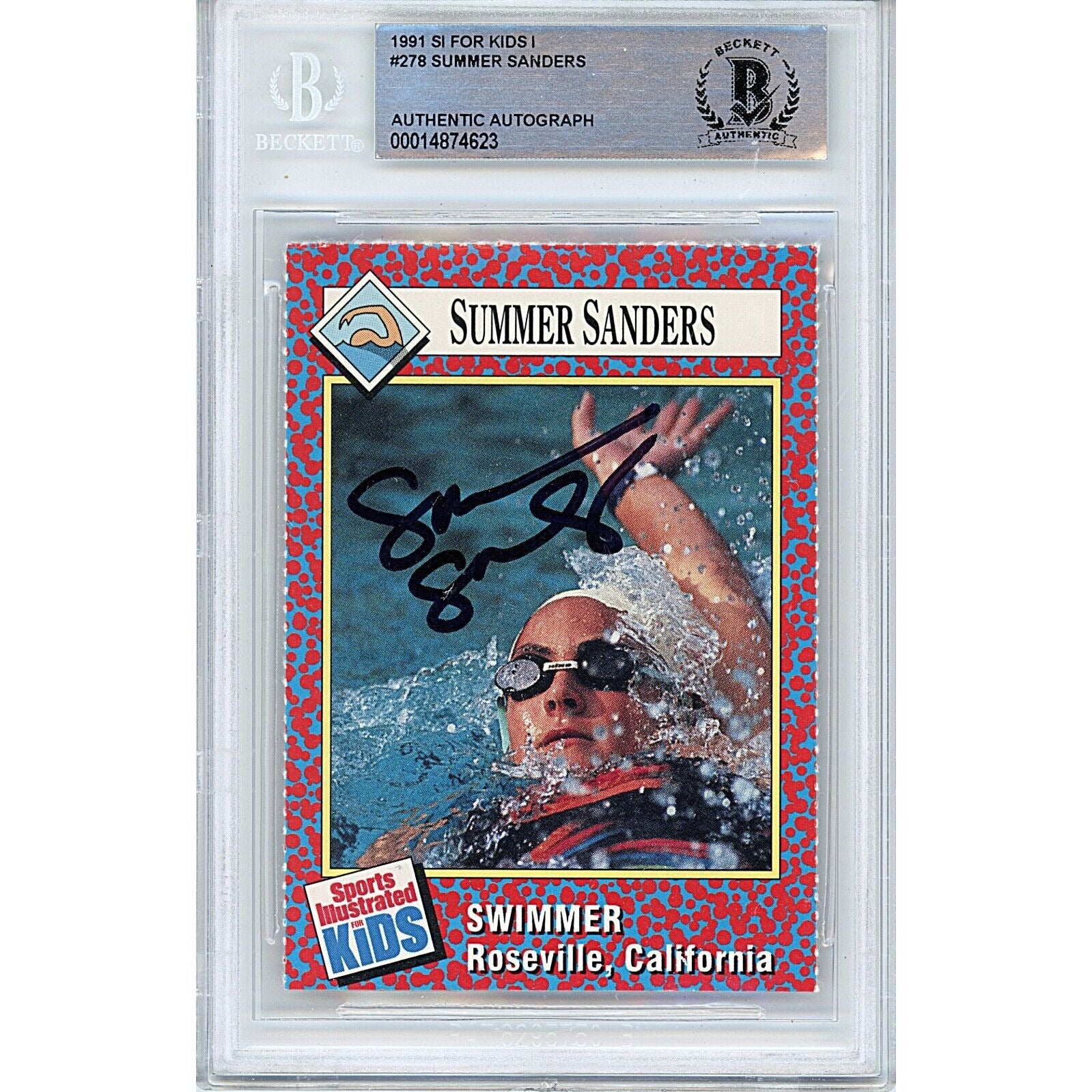 Olympics- Autographed- Summer Sanders Team USA Signed 1991 Sports illustrated For Kids Olympic Trading Card Beckett Authentic Auto Slab Front