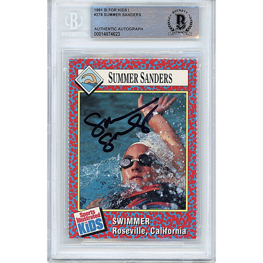 Olympics- Autographed- Summer Sanders Team USA Signed 1991 Sports illustrated For Kids Olympic Trading Card Beckett Authentic Auto Slab Front