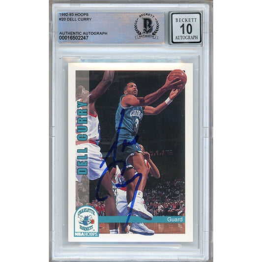 Basketball- Autographed- Dell Curry Charlotte Hornets Signed 1992-93 Hoops Basketball Card Beckett Authentic BGS Auto-10 Graded Slab Front