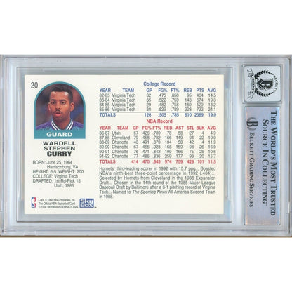 Basketball- Autographed- Dell Curry Charlotte Hornets Signed 1992-93 Hoops Basketball Card Beckett Authentic BGS Auto-10 Graded Slab Back