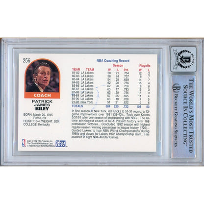 Basketballs- Autographed- Pat Riley New York Knicks Signed 1992-93 NBA Hoops Basketball Card Beckett Authentic BGS Auto-10 Graded Slab Back