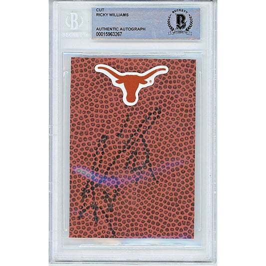 Footballs- Autographed- Ricky Williams Texas Longhorns Signed Football Signature Cut Beckett Authentic Auto Slab Front