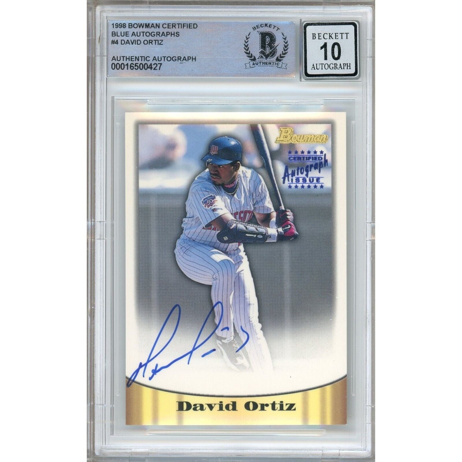 1998 Bowman Certified Blue # David Ortiz 1998 Bowman Certified Blue Autographed Trading Card – Beckett BAS
