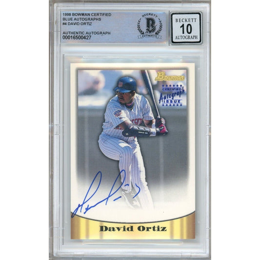 Baseballs- Autographed- David Ortiz Minnesota Twins Signed 1998 Bowman Certified Blue Autographs Baseball Card Beckett Authentic BGS Auto-10 Graded Slab Front