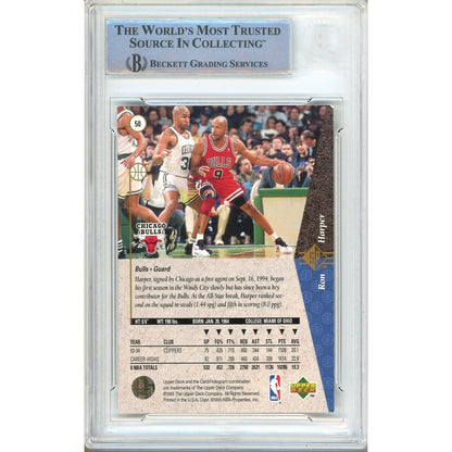 Basketballs- Autographed- Ron Harper Chicago Bulls Signed 1994-95 Upper Deck SP Trading Card Beckett Authentic Auto Slab Back