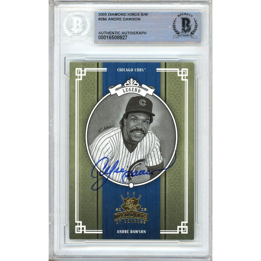 Baseballs- Autographed- Andre Dawson Chicago Cubs Signed 2005 Donruss Diamond Kings Black and White Variant Baseball Card Beckett Authentic Auto Slab Front