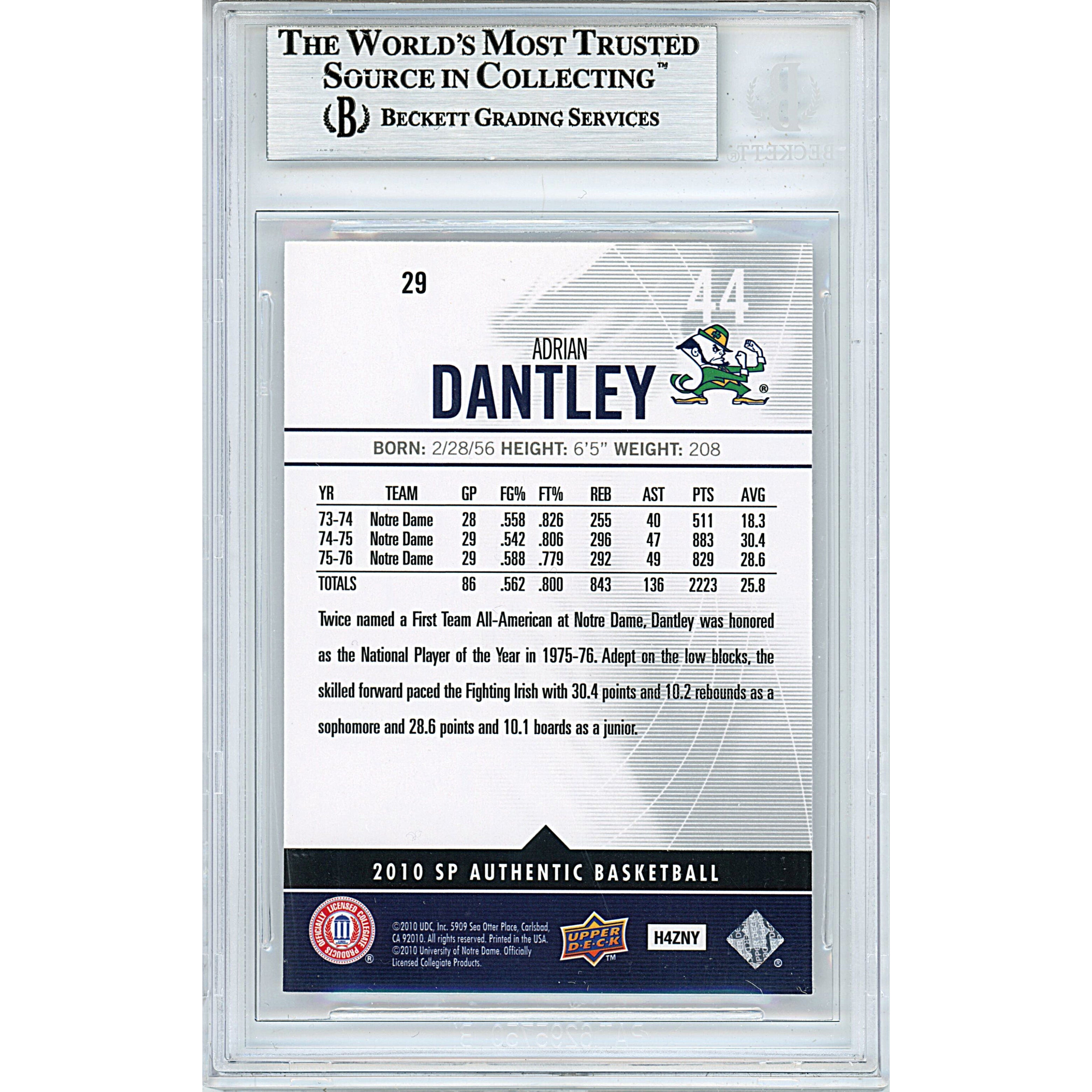 Adrian Dantley Upper Deck Signed Trading Card Beckett BGS
